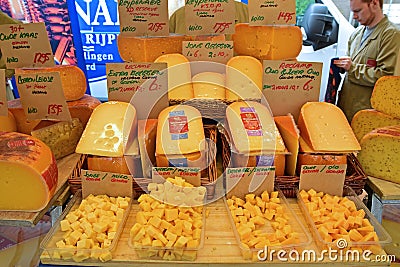 Selection of Cheese at Morning Market in Amsterdam Editorial Stock Photo