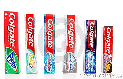 Selection of Colgate Toothpastes Editorial Stock Photo