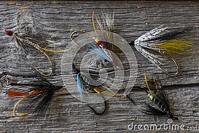 Selection of Atlantic salmon flies. Stock Photo