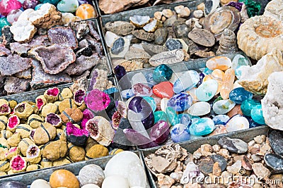 Selection of colorful minerals on a traditional Moroccan market Stock Photo