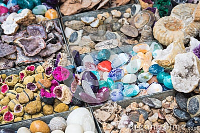 Selection of colorful minerals on a traditional Moroccan market Stock Photo
