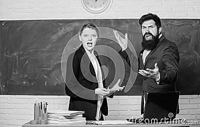 Selection committee concept. Teacher and educator outraged test exam results. Examination board. College internship Stock Photo