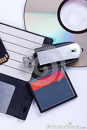 Selection of different computer storage devices Stock Photo