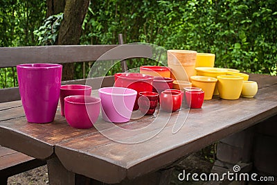 Colorful decorative ceramic planting pots Stock Photo