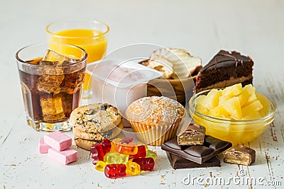 Selection of food high in sugar Stock Photo