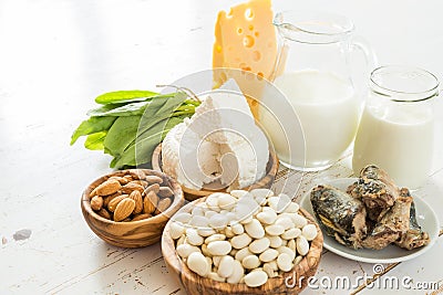 Selection of food that is rich in calcium Stock Photo