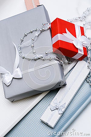 Gifts selection festive season choosing presents Stock Photo