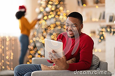 Selection of gifts for family and online shopping at home Stock Photo