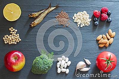 Selection healthy food good for heart, diet concept Stock Photo