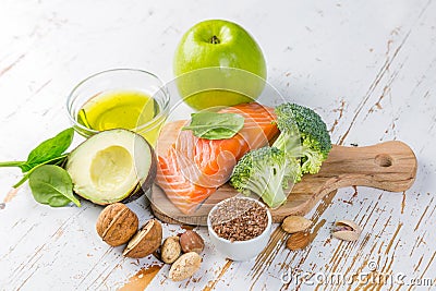 Selection of healthy food sources - healthy eating concept. Ketogenic diet concept Stock Photo