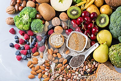 Selection of healthy rich fiber sources vegan food for cooking Stock Photo