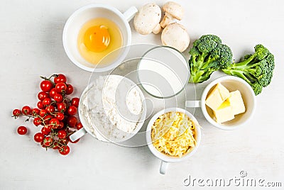 Selection of ingredients for quiche lorraine Stock Photo