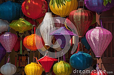 Colorful silk lanterns for sale in Hoi An, Vietnam Editorial Stock Photo