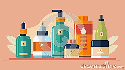 A selection of luxurious vintage facial oils and serums displayed next to their modernday counterparts highlighting the Vector Illustration