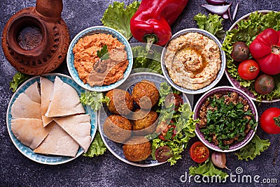 Selection of Middle eastern or Arabic dishes. Stock Photo