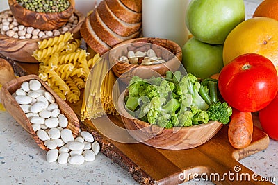 Selection of nutrients for vegetarian diet Stock Photo