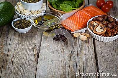 Selection of nutritive food - heart, cholesterol, diabetes Stock Photo