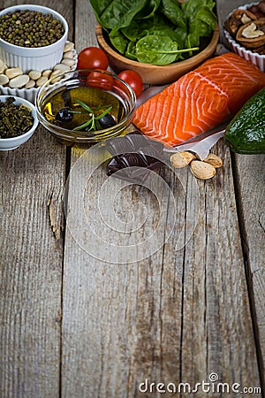 Selection of nutritive food - heart, cholesterol, diabetes Stock Photo