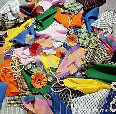 A selection of pieces of fabric. Stock Photo