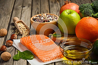 Selection of products that is good for the heart and blood vessels. Stock Photo