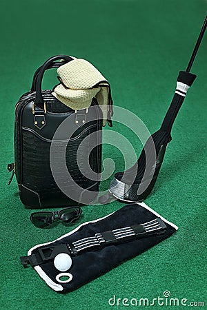 Selection of professional golf on green grass Stock Photo