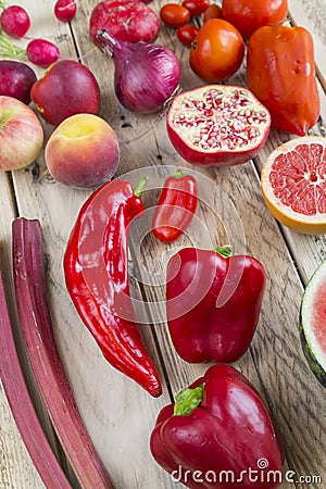 Selection of red fruit and vegetables Stock Photo