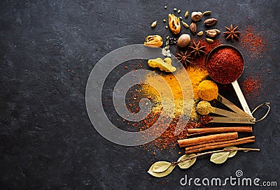 Selection spices, spicy and herbs Stock Photo