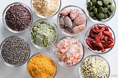 Selection of superfoods on a white background Stock Photo