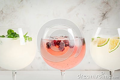 Selection of three kinds of gin tonic Stock Photo