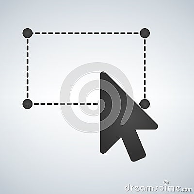 Selection tool with mouse cursor, dashed line and corcles in the corners. Vector illustration isolated on modern background. Cartoon Illustration