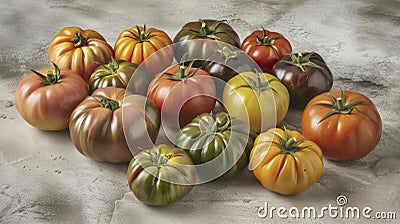A selection of unique heirloom tomatoes each one with its own distinct shape size and color. The vibrant shades of red Stock Photo