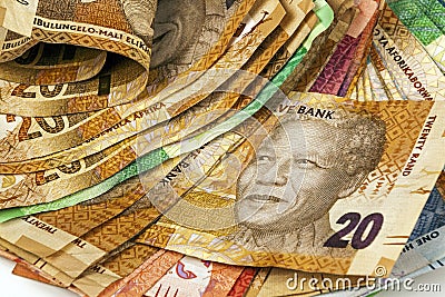 Selection of Used South African Bank Notes Editorial Stock Photo