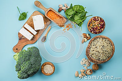 Selection of vegetarian protein sources - healthy diet concent Stock Photo