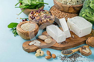 Selection of vegetarian protein sources - healthy diet concent Stock Photo