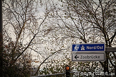 german roadsign in Cologne, Germany, indicating directions to the autobahn motorway with direction Nord Ost ( Stock Photo