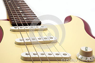 Selective focus, focus acoustic guitar strings with copy space. Love, entertainment and music concept Stock Photo