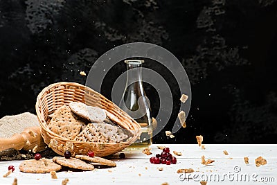 Selective focus on basket with sweet homemade classical Italian Stock Photo