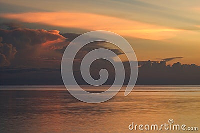Selective focus on beautiful shades of clouds in tropical sunset Stock Photo