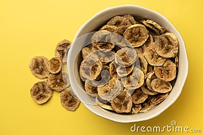selective focus, circles of dried bananas Stock Photo