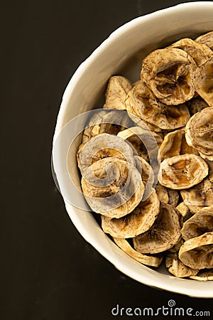 selective focus, circles of dried bananas Stock Photo