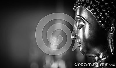 Selective focus close-up shots of of the Buddha images with soft light and layout design for a beautiful religious background. Stock Photo