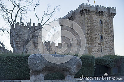 Selective focus closeup of the bench in the castle of Ambles Valley, Avila, Castilla and Leon, Spain Editorial Stock Photo