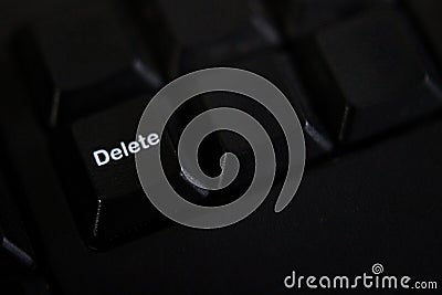 Selective focus on the delete button on computer keyboard Stock Photo