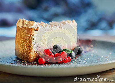 Selective focus of delicious piece of cheesecake Stock Photo