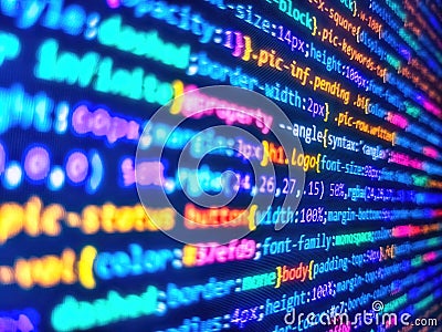 Selective focus. Developing programming and coding technologies. Website codes on computer monitor. Computer program. Abstract Stock Photo