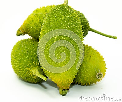 selective focus Fresh Green kakrol isolated on white background Stock Photo