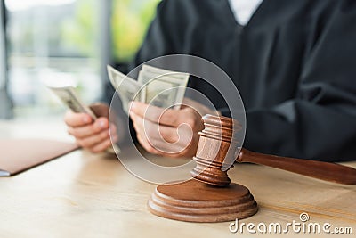 selective focus of gavel near cropped Stock Photo