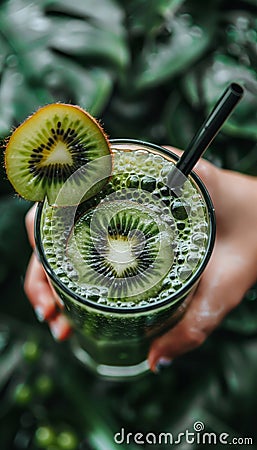 Selective focus on green kiwi smoothie detox diet vegetarian food for healthy eating Stock Photo