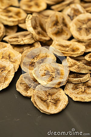 selective focus, circles of dried bananas Stock Photo