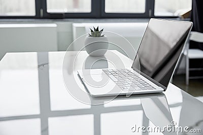 Selective focus of laptop with blank Stock Photo